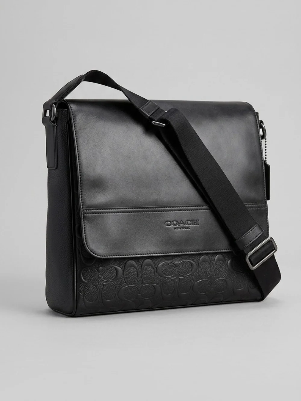 Coach Houston Map Bag  Black 4006 Signature-Embossed Messenger Bag (Unisex)